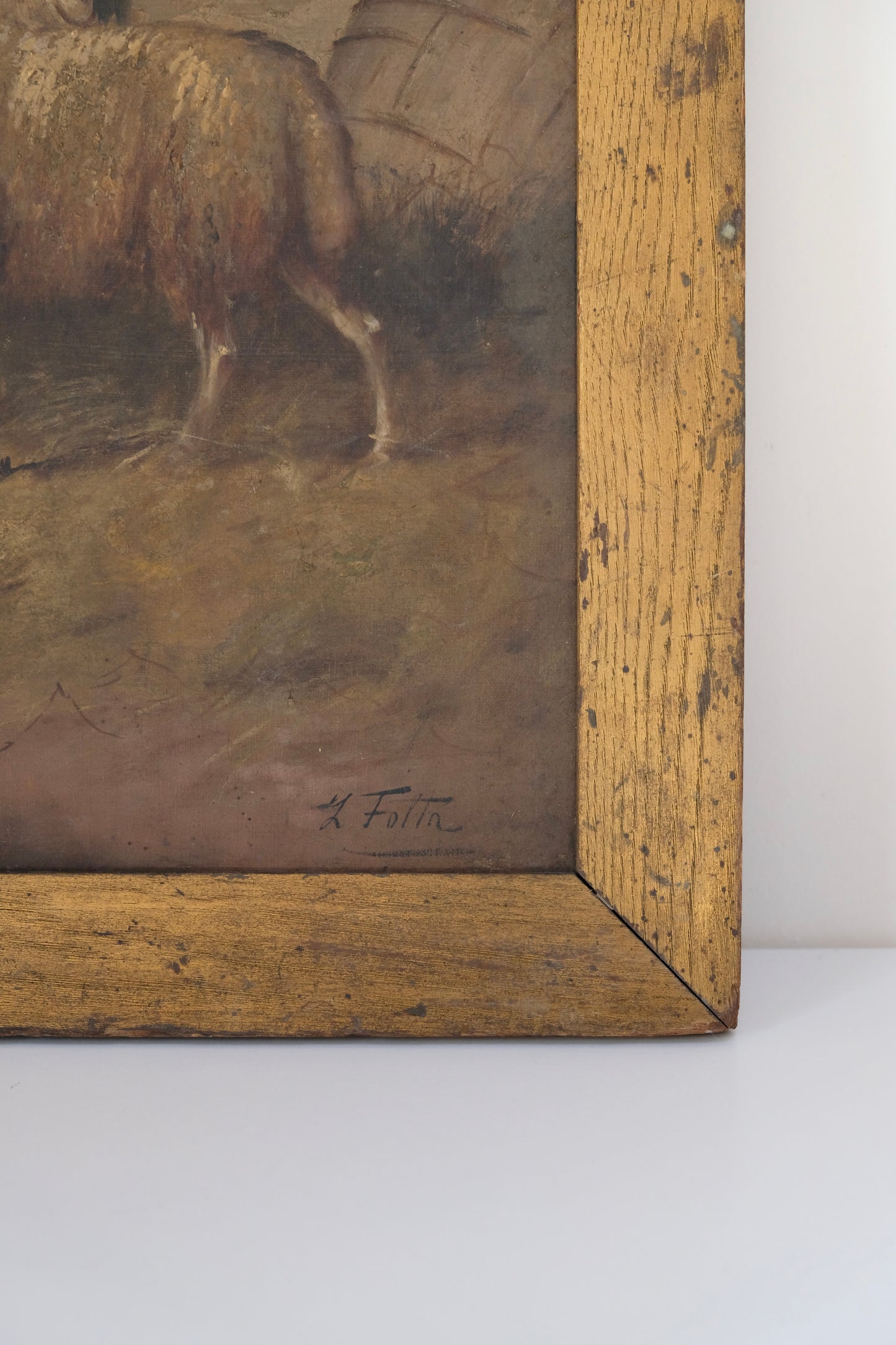 Antique Sheep Painting on Canvas, Signed