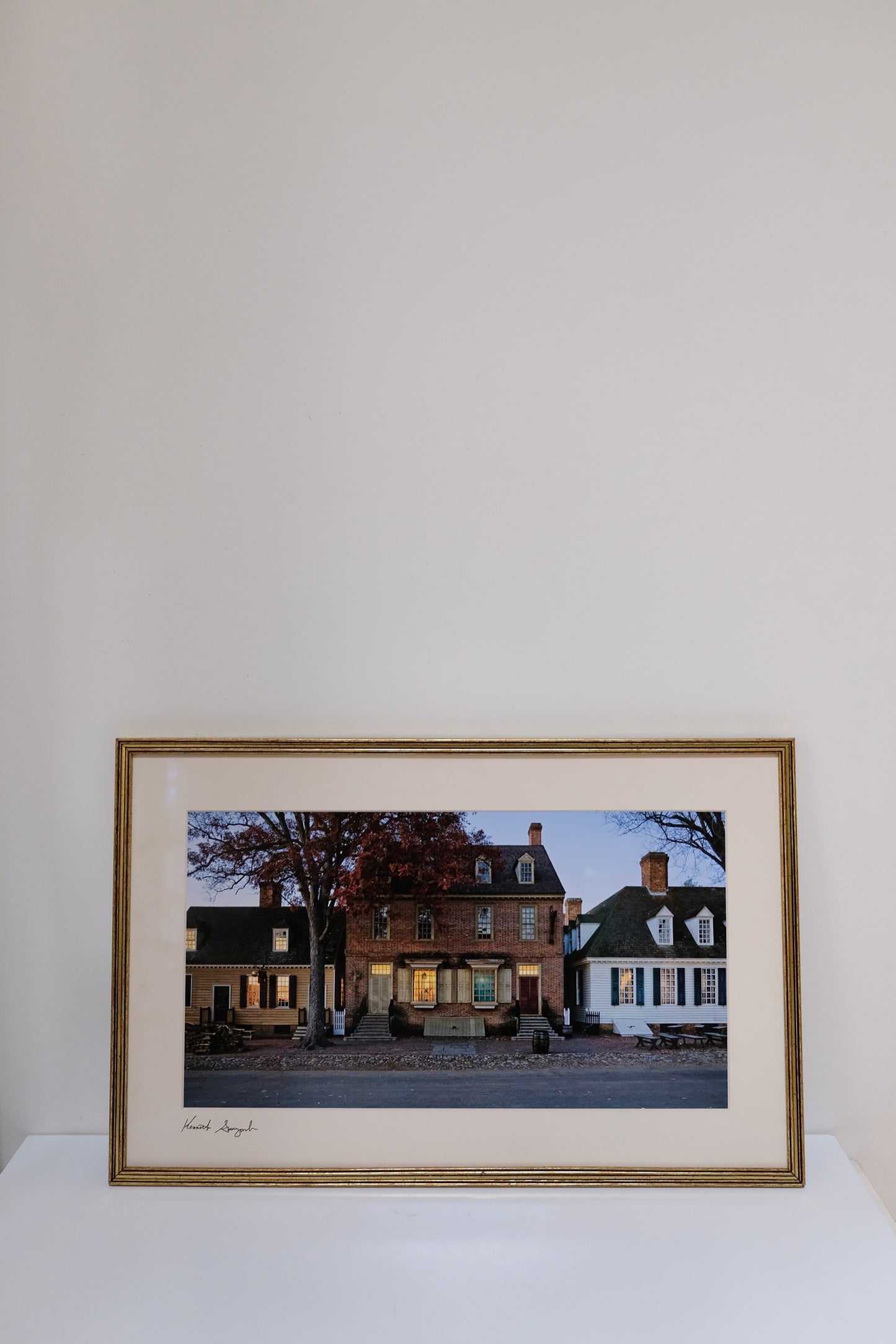 Signed Framed Williamsburg Photograph in Gold Wood Frame