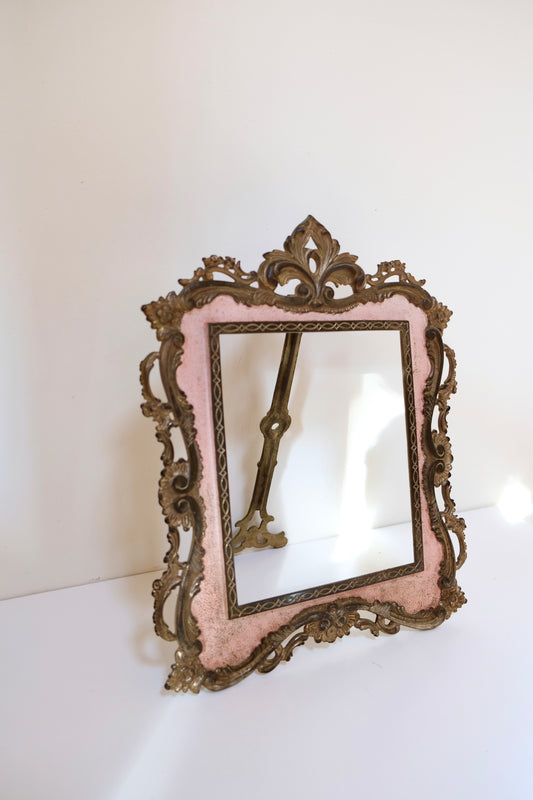 Gorgeous Antique 1800s Pink Cast Iron Frame with a kickstand, by National Brass and Iron Works