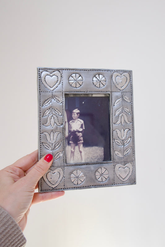 Vintage Hammered Frame with Adorable Hearts and Flowers