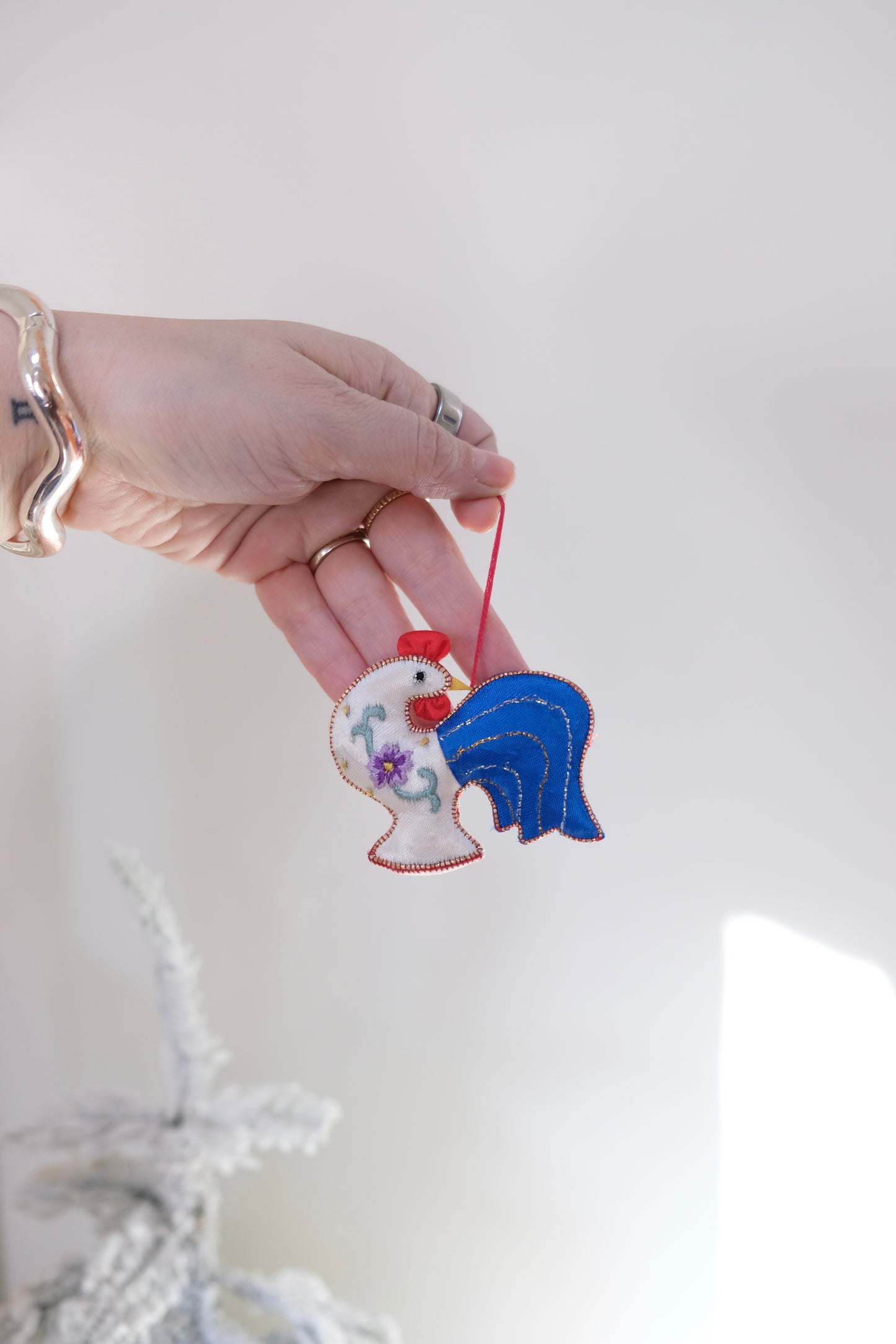 Vintage Satin Embroidered Chicken Ornaments