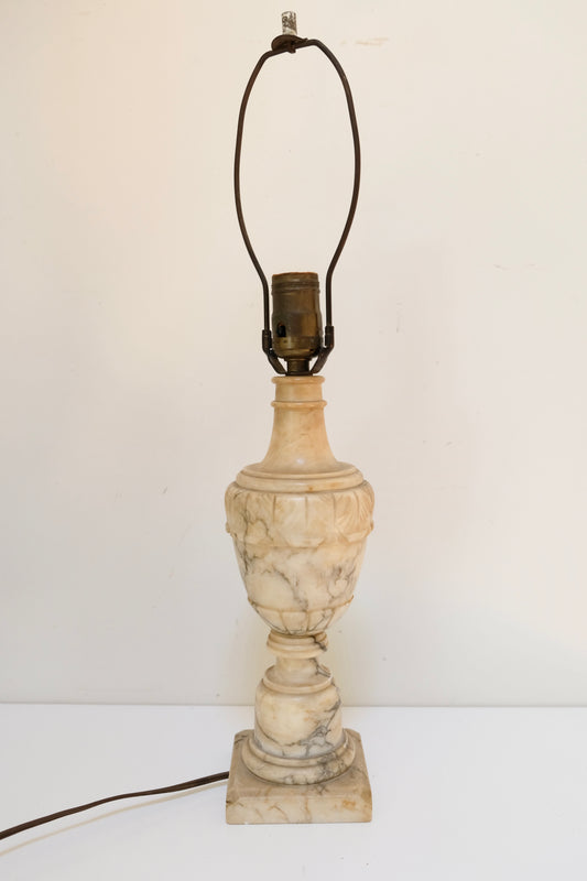 Vintage Italian Carved Alabaster Urn Table Lamp with Acanthus Leaf Detail