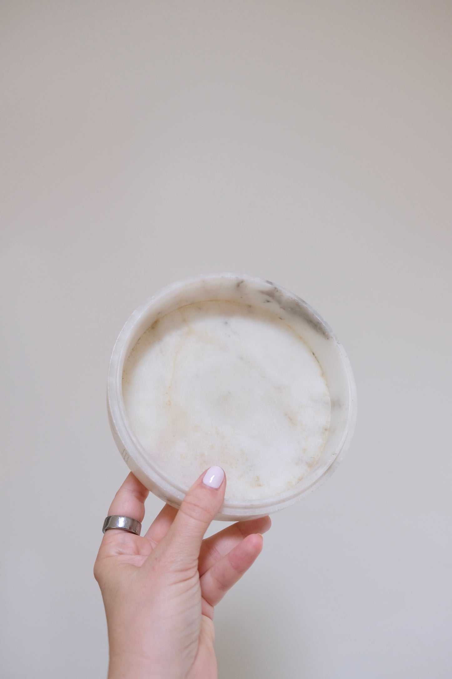 Carved Alabaster Dresser Box with Lid