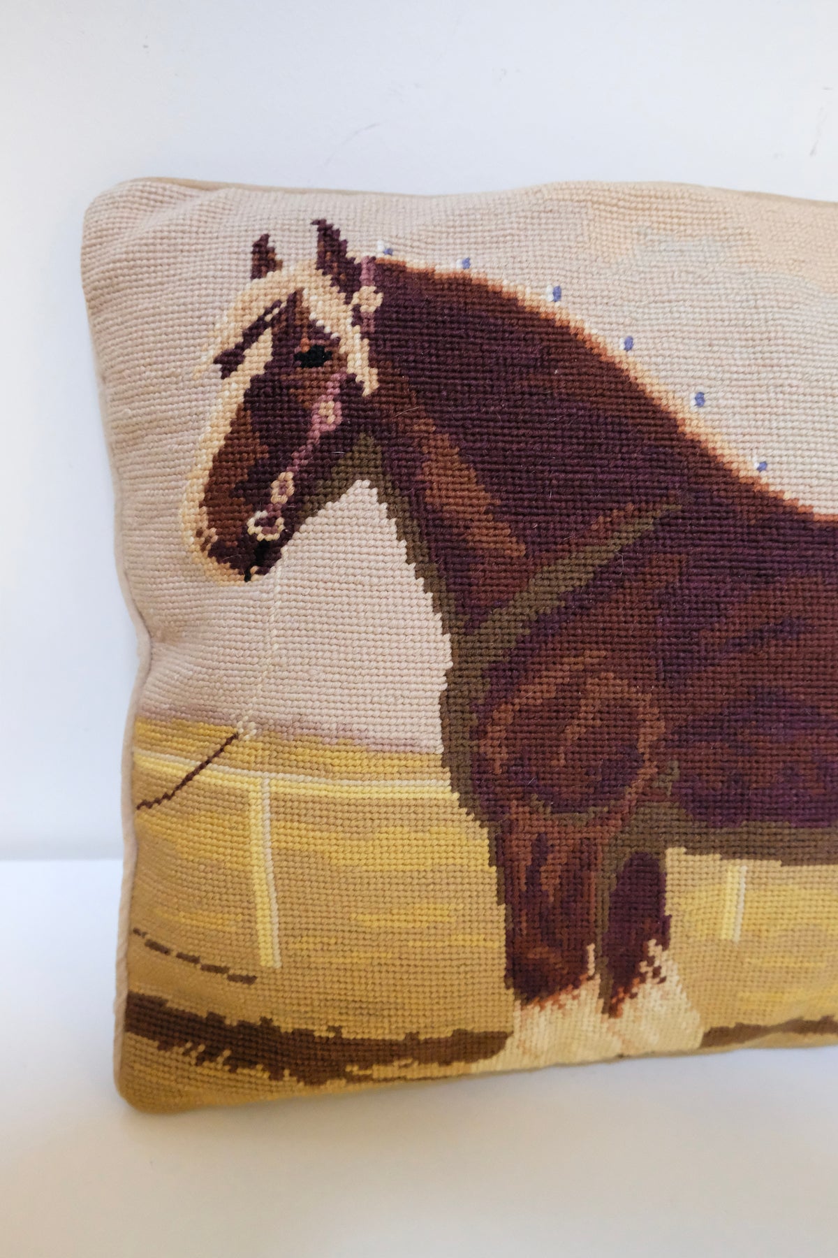 Vintage Handmade Horse Needlepoint Pillow