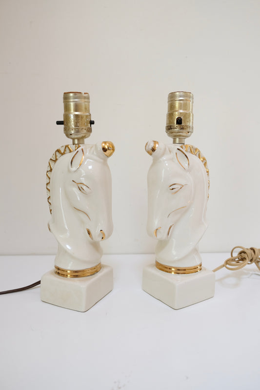 Pair of Vintage Ceramic Horse Head Lamps