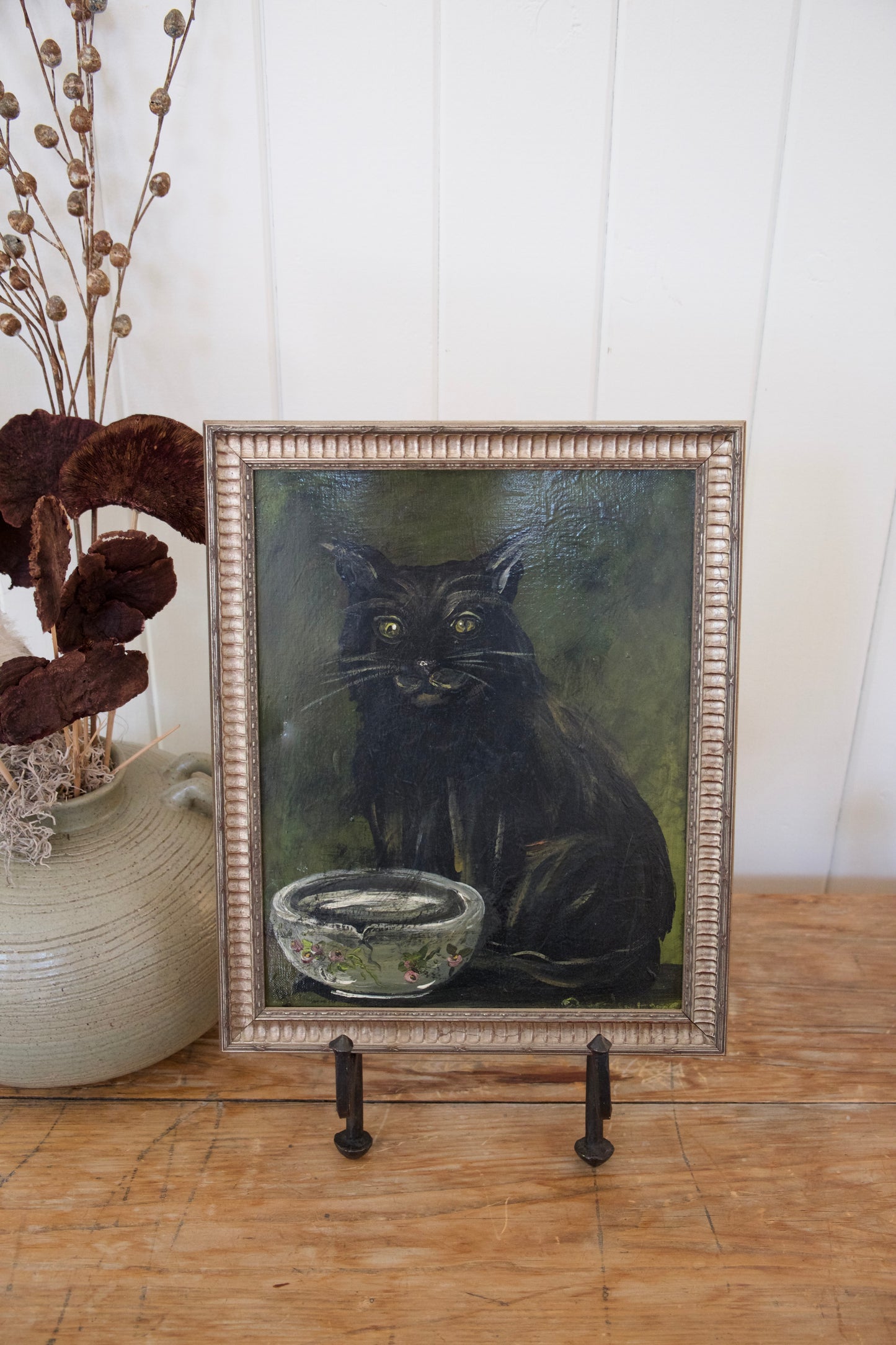 Jennifer Lanne Original Folk Art Black Cat Painting, Signed with COA