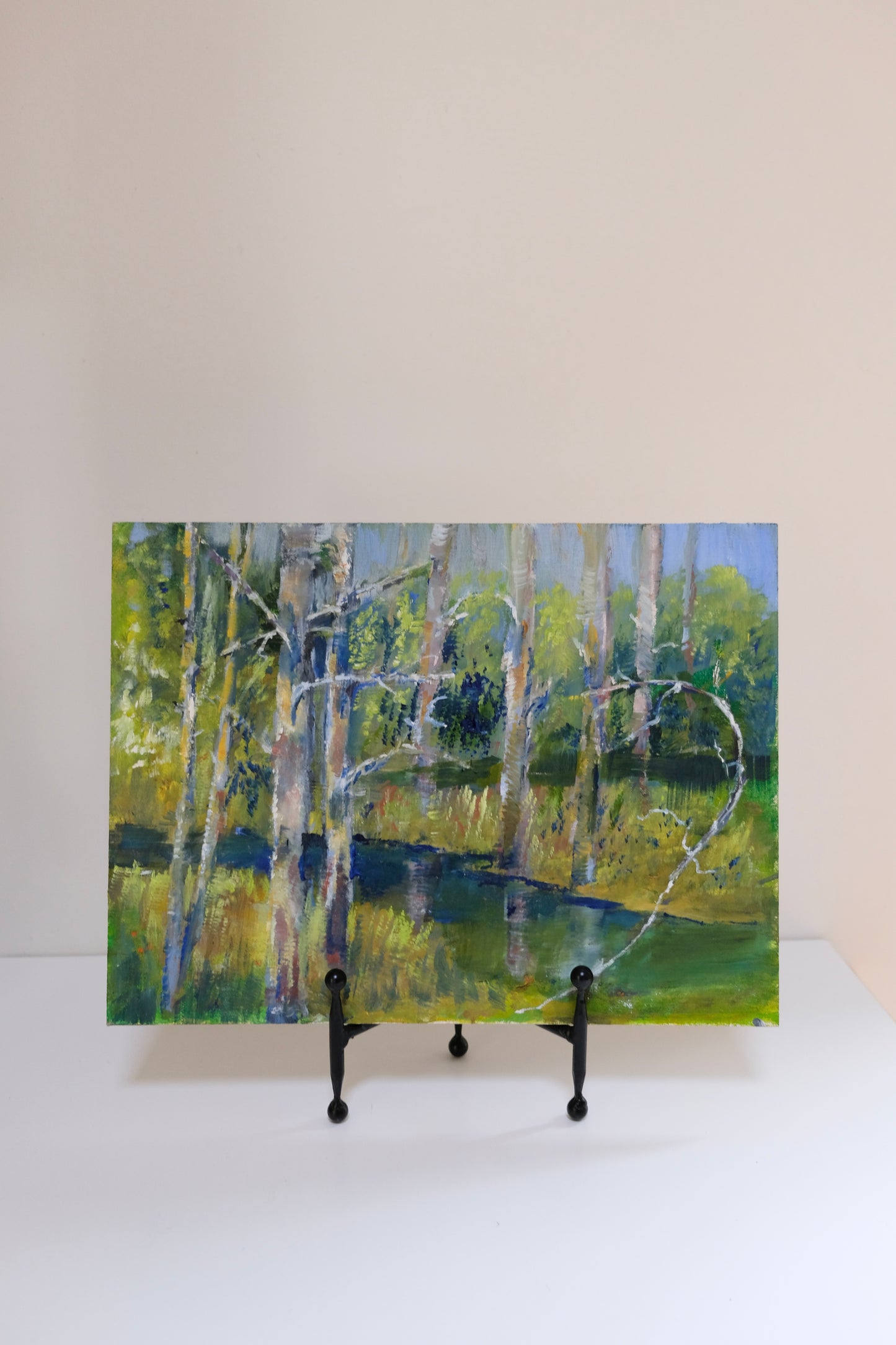 Vintage Unframed River Landscape Painting on Artist Board