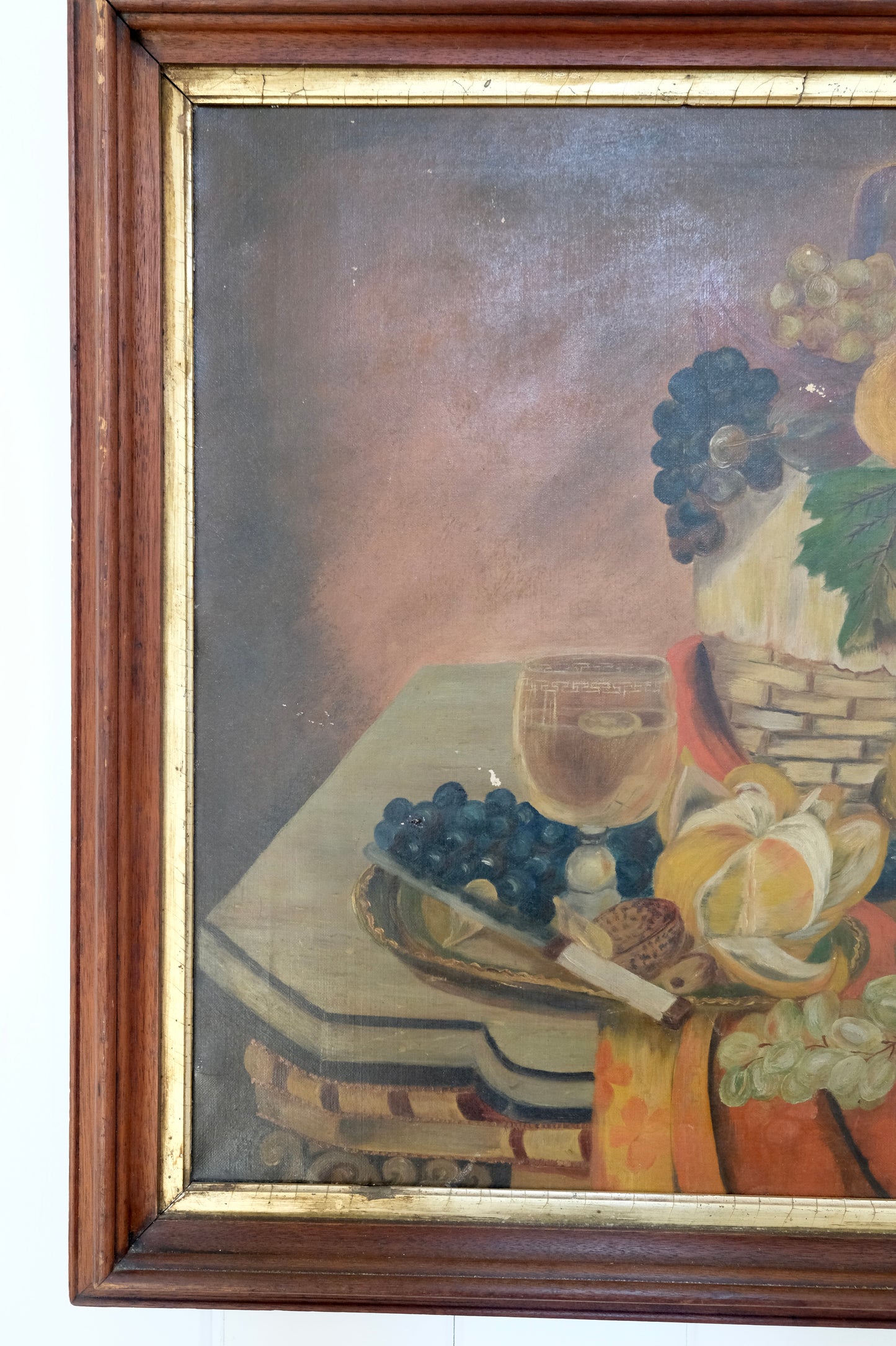 Large-scale Antique Still Life Oil Painting on Canvas, Initialed and Dated