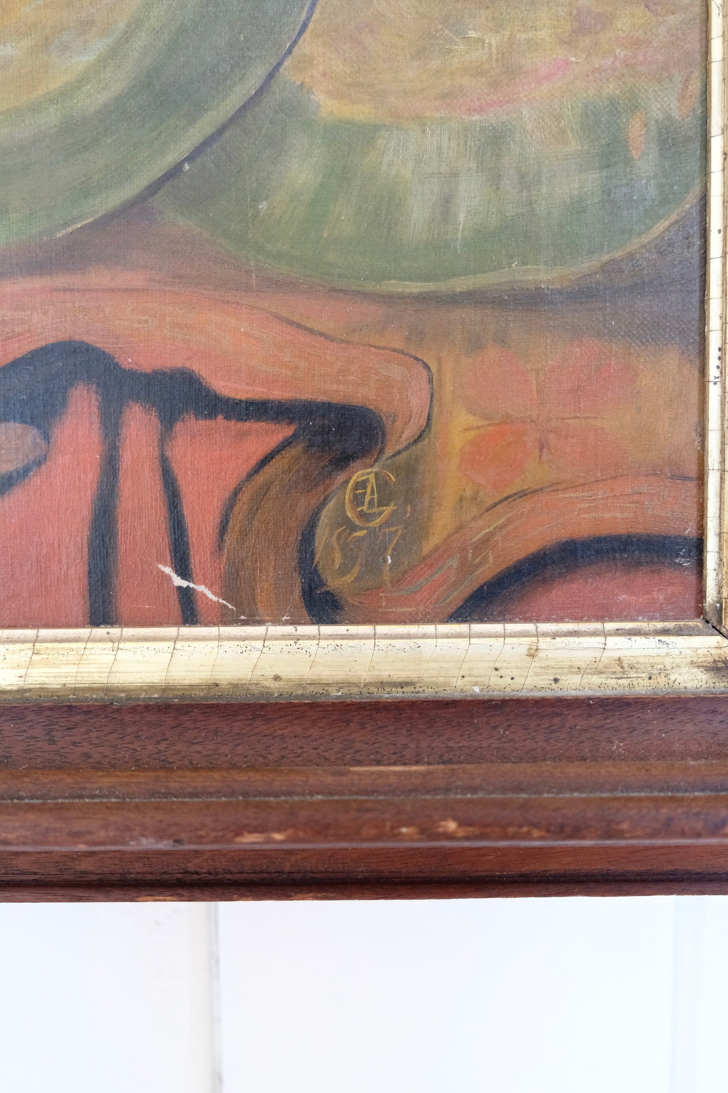 Large-scale Antique Still Life Oil Painting on Canvas, Initialed and Dated