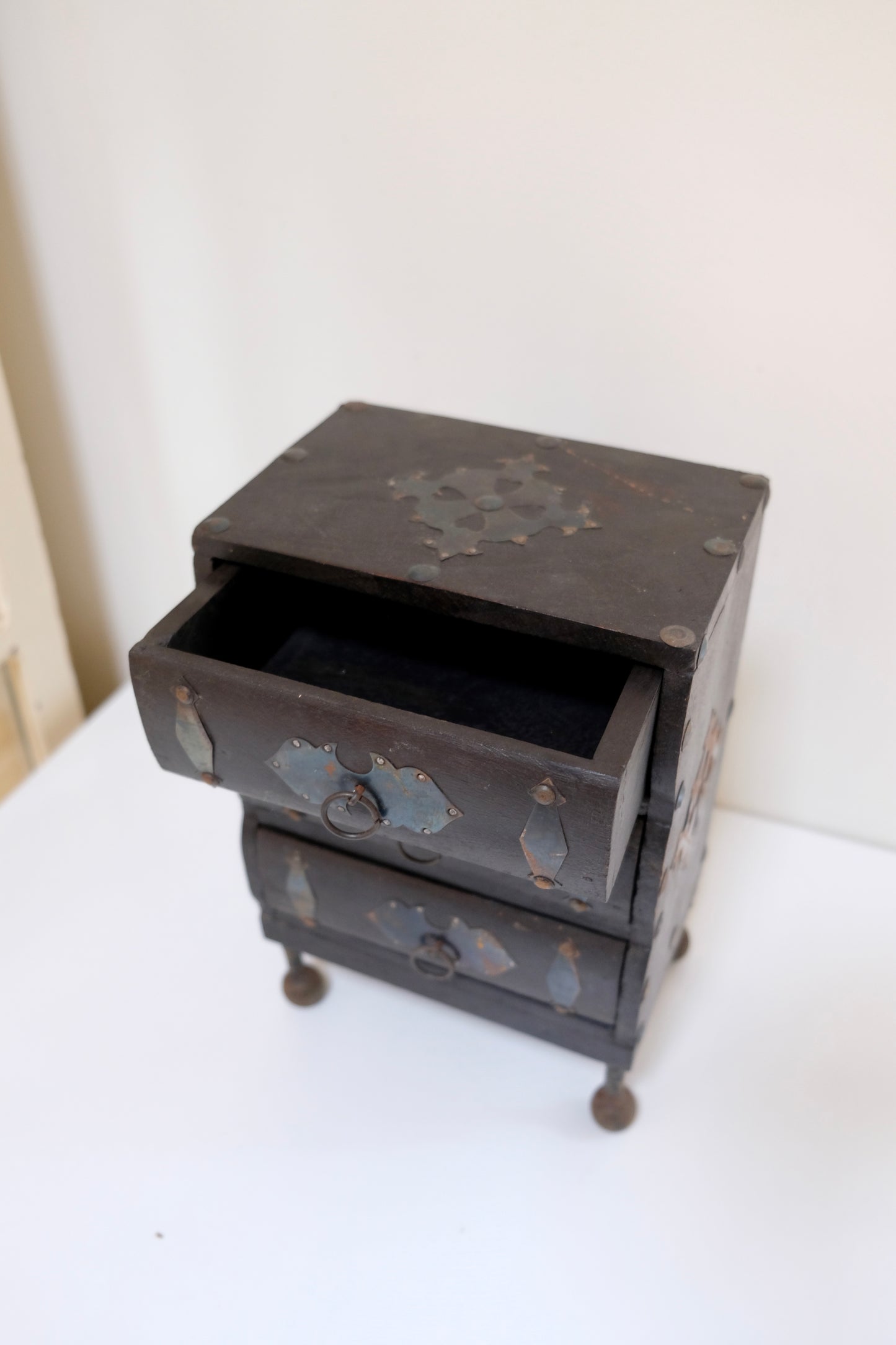Vintage Mini Three Drawer Dresser with Metal Details