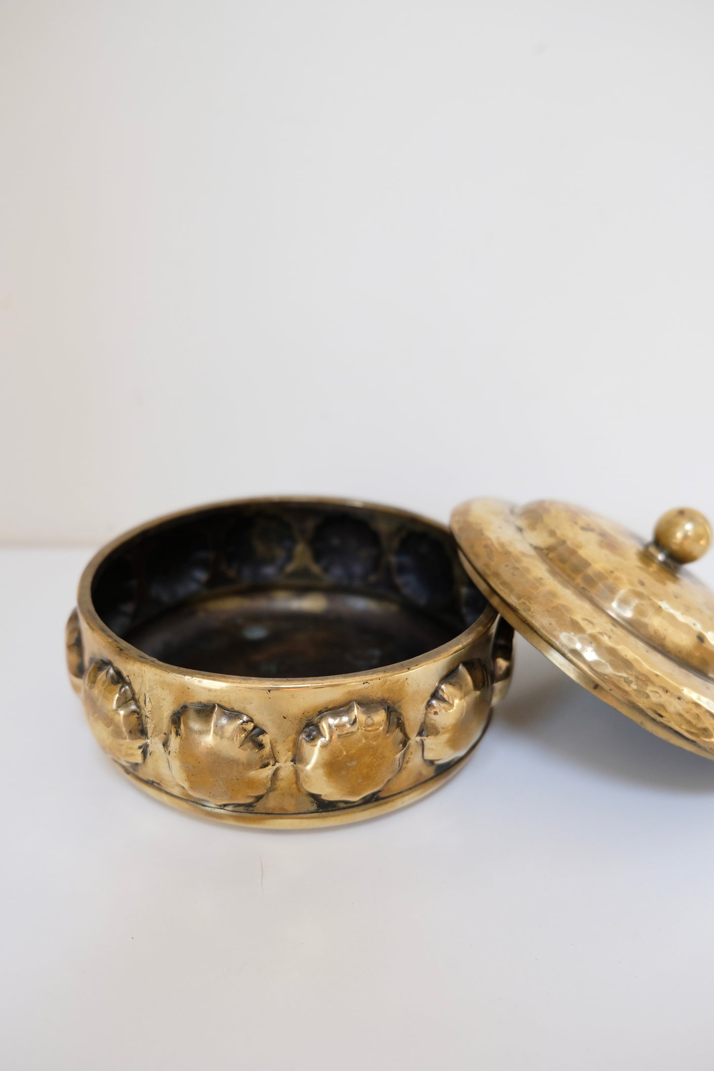 Vintage Hammered Brass Lidded Trinket Box