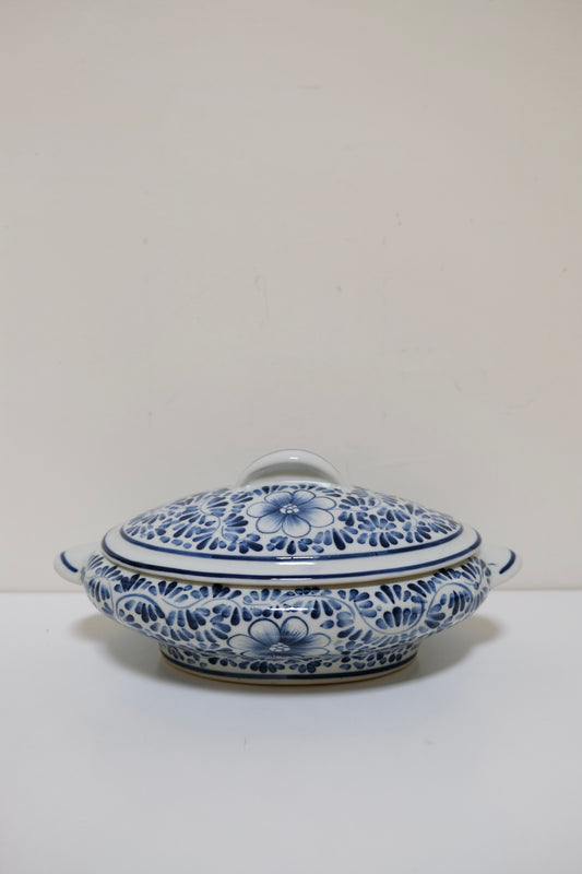 Blue & White Floral Tureen with Lid