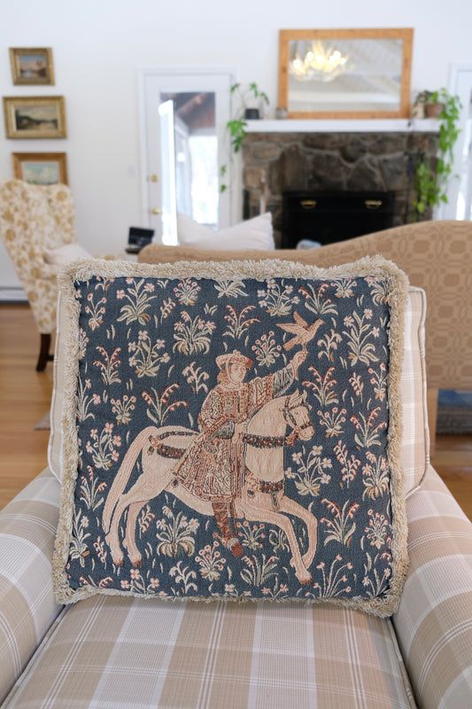 Vintage Tapestry Pillow with Soft Pink Backing