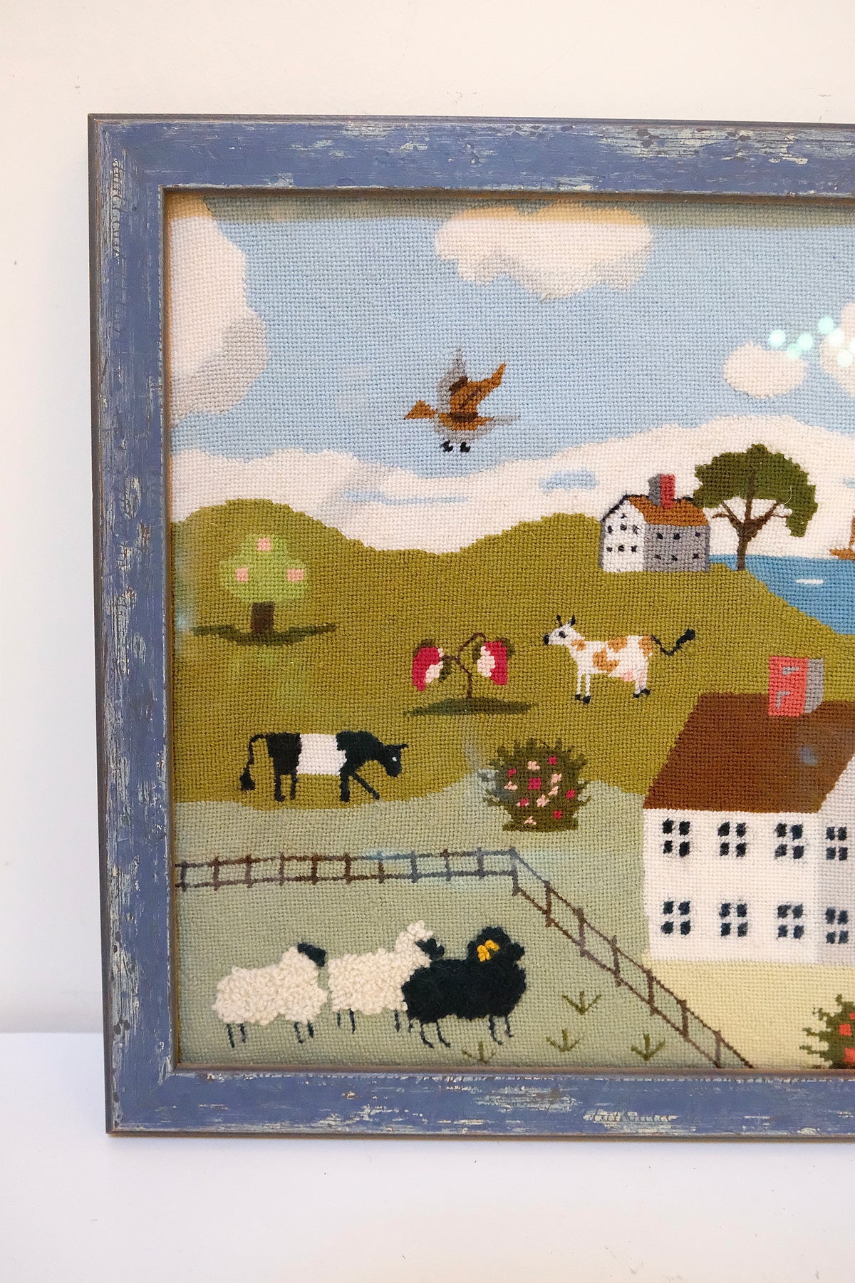 Vintage Framed Folk Art Needlepoint