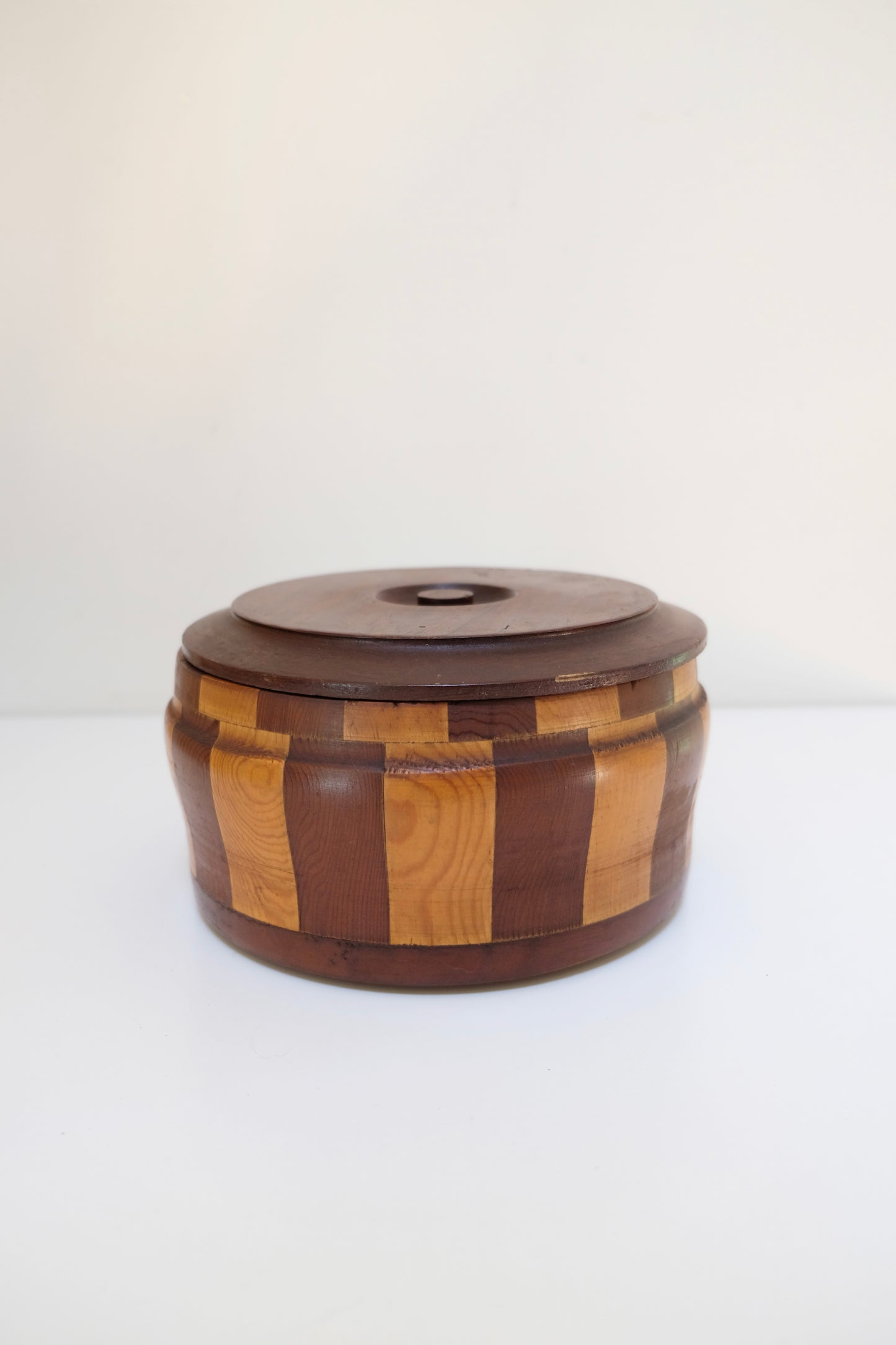 1940s California Redwood Striped Turned Wood Lidded Box with WWII-Era Provenance