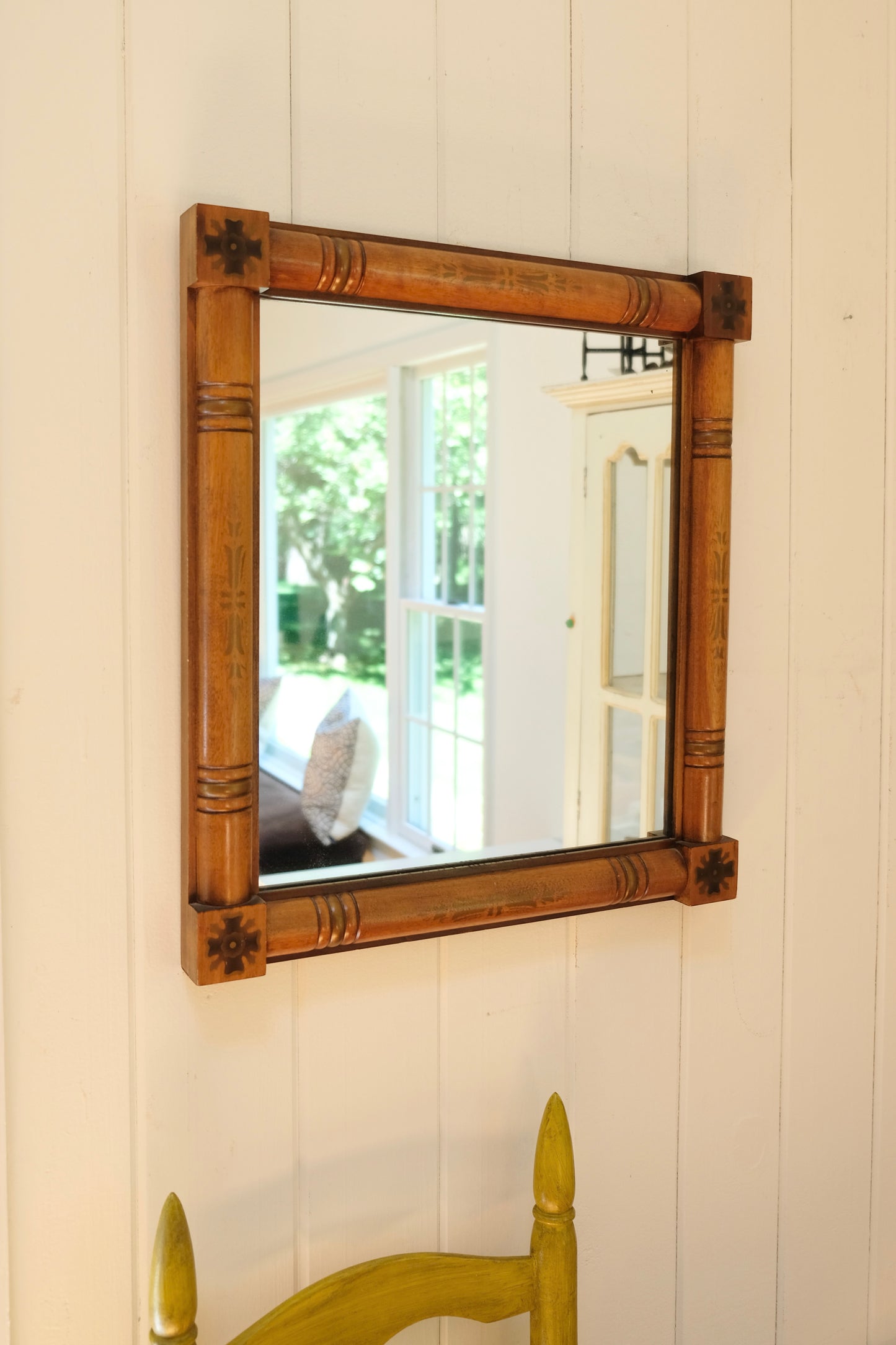 Antique American Hitchcock Style Wood Mirror with Stenciled Detail