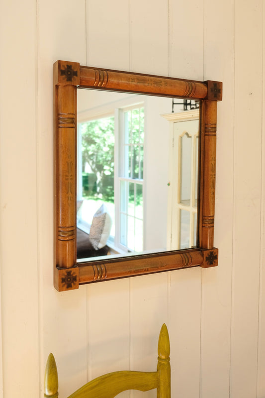 Antique American Hitchcock Style Wood Mirror with Stenciled Detail