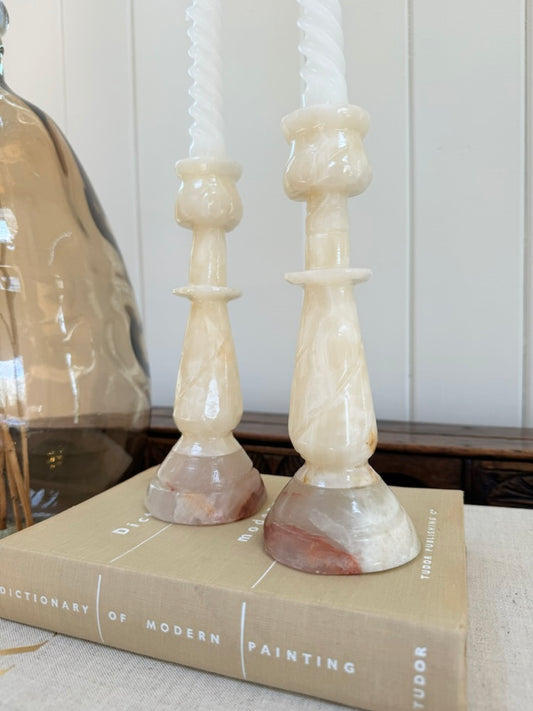 Pair Marble Candlestick Holders