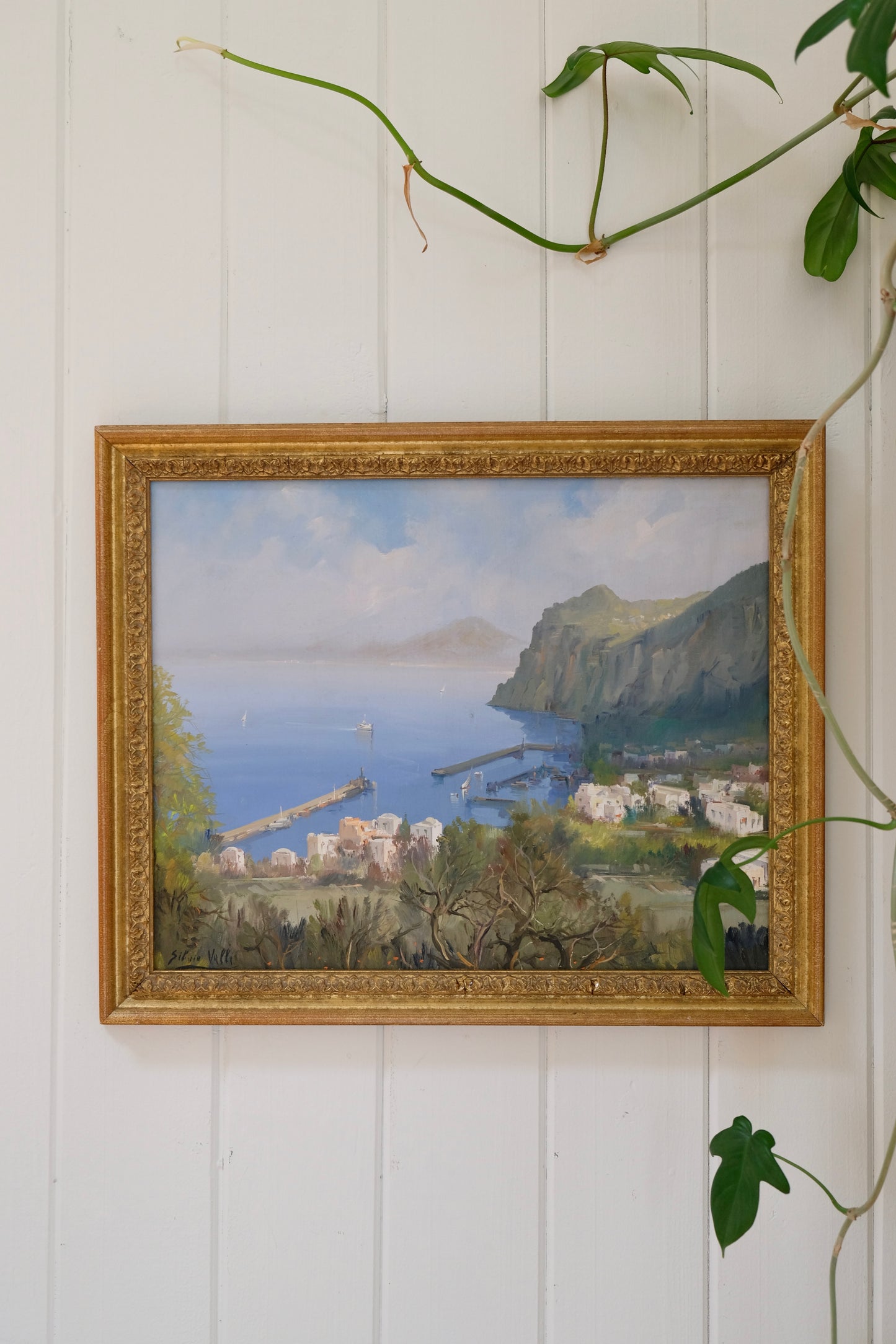 Signed Oil Painting of Sea Side Village