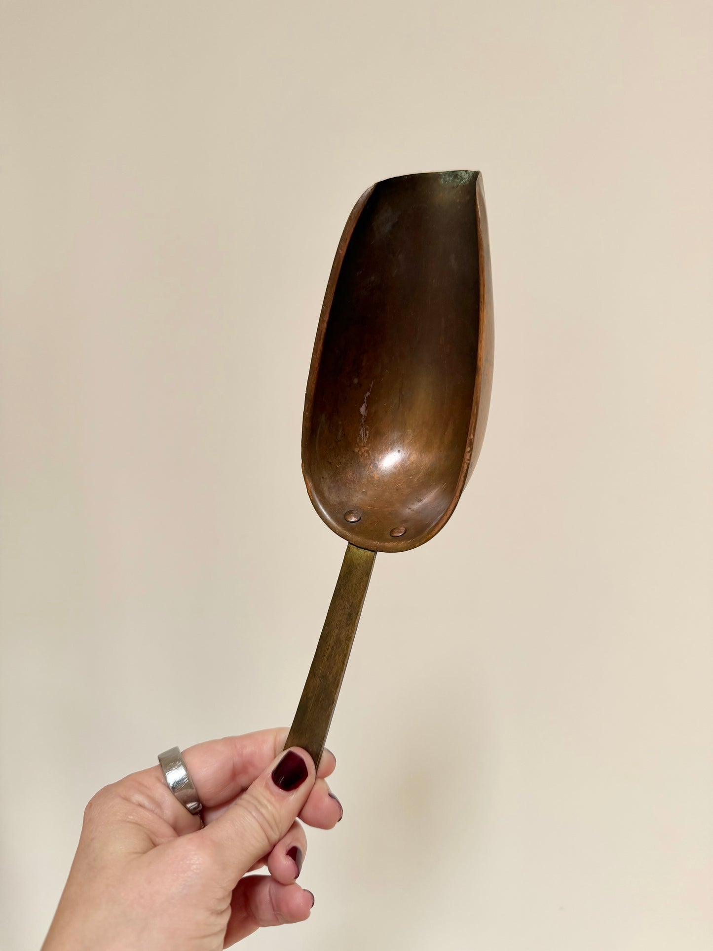 Solid Vintage Copper Scoop — 9” x 3”
