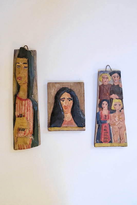 1950s Hand-Carved Portraits — Trio