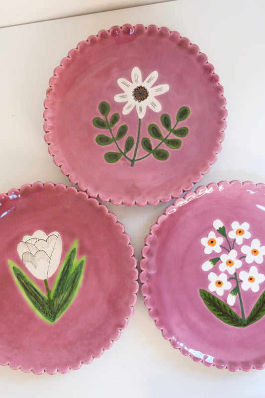 Vintage French Hand-Painted Mauve Plates by Sophie
