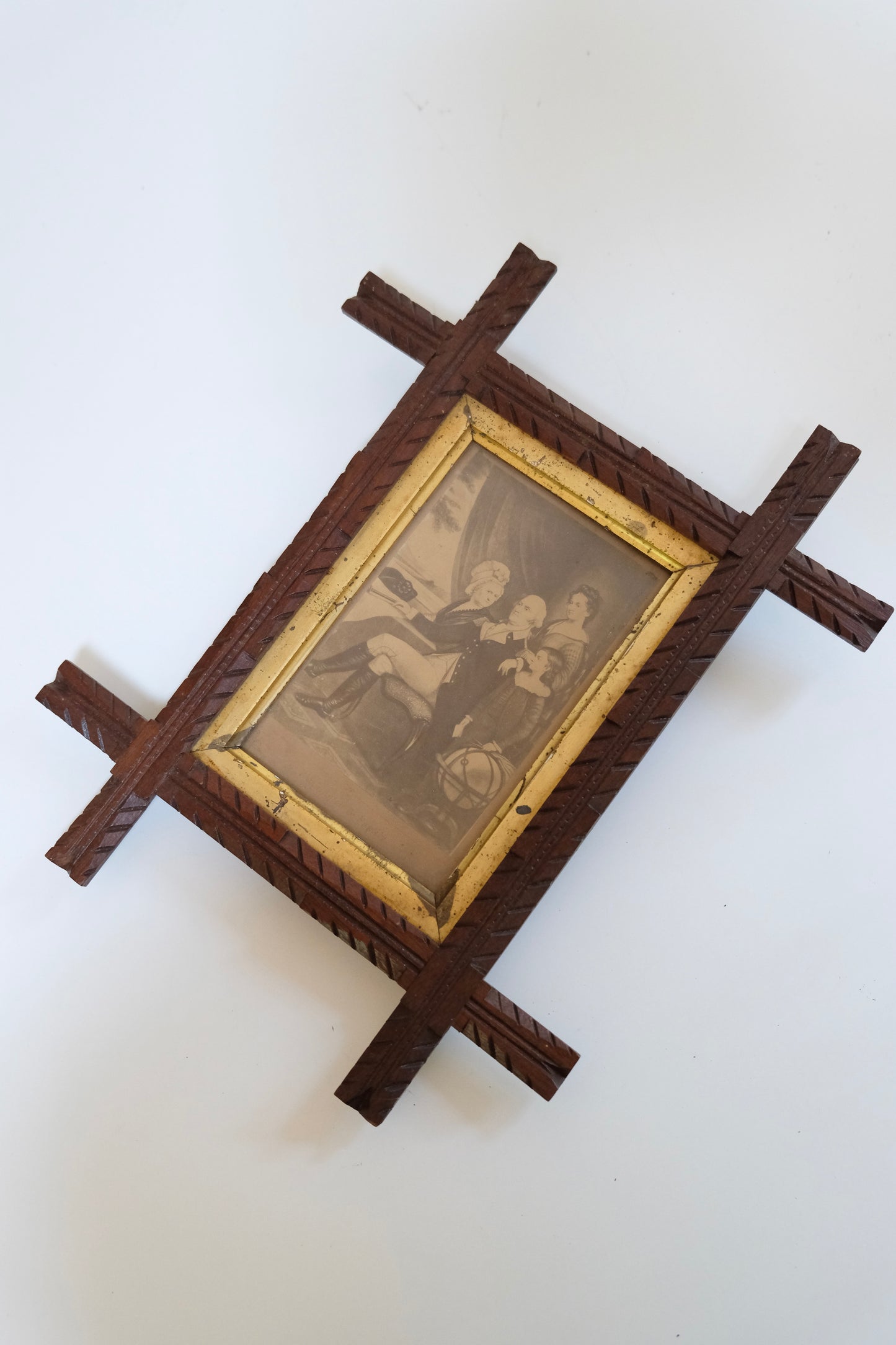 Antique Tramp Art Chip-Carved Wooden Frame, Folk Art