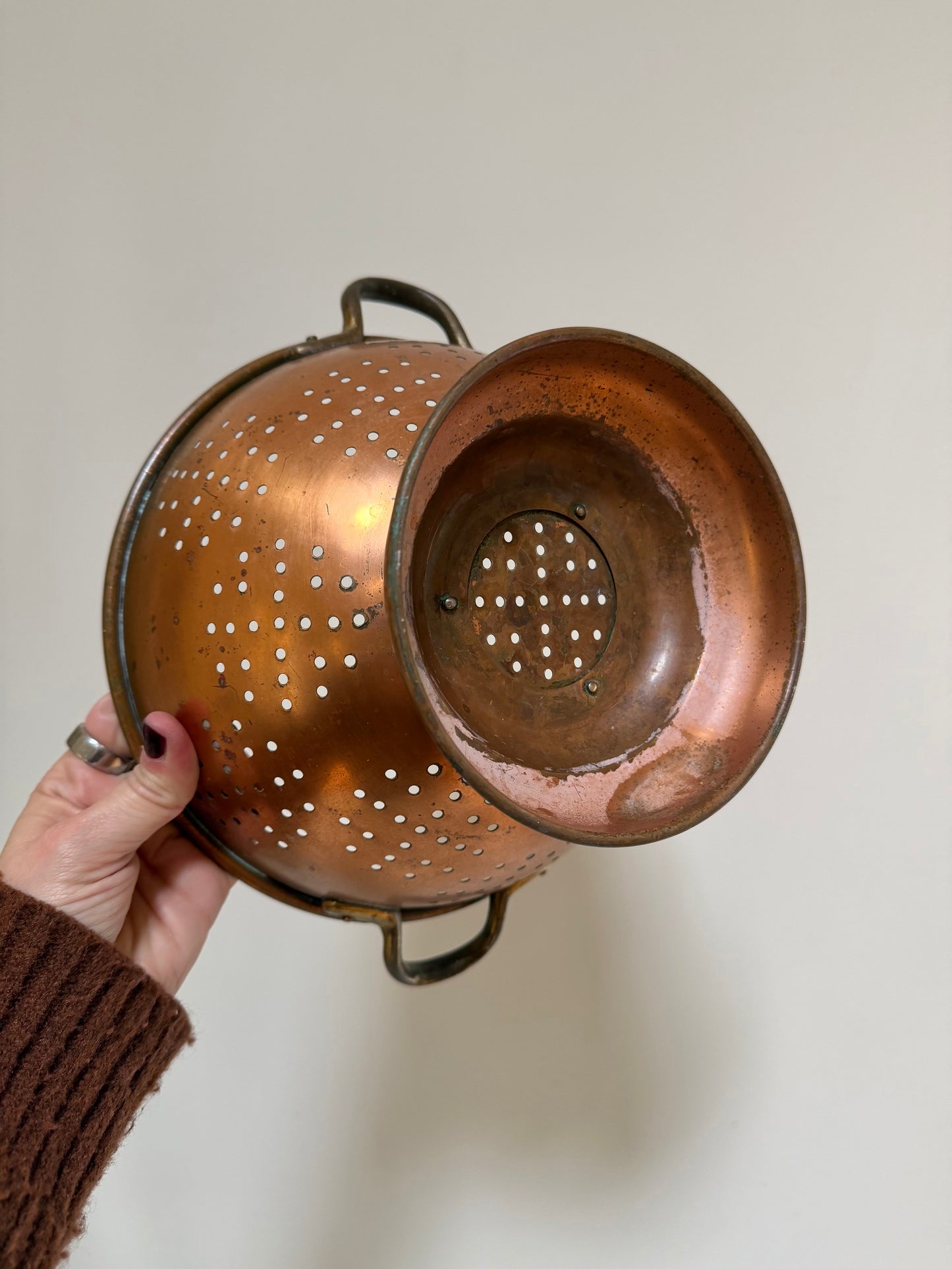Vintage Copper Colander — 9” x 5.5”