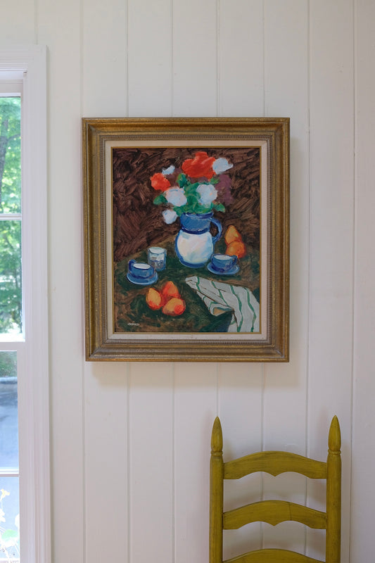 Vintage James R. Pascucci Blue & White Pitcher Still Life Painting