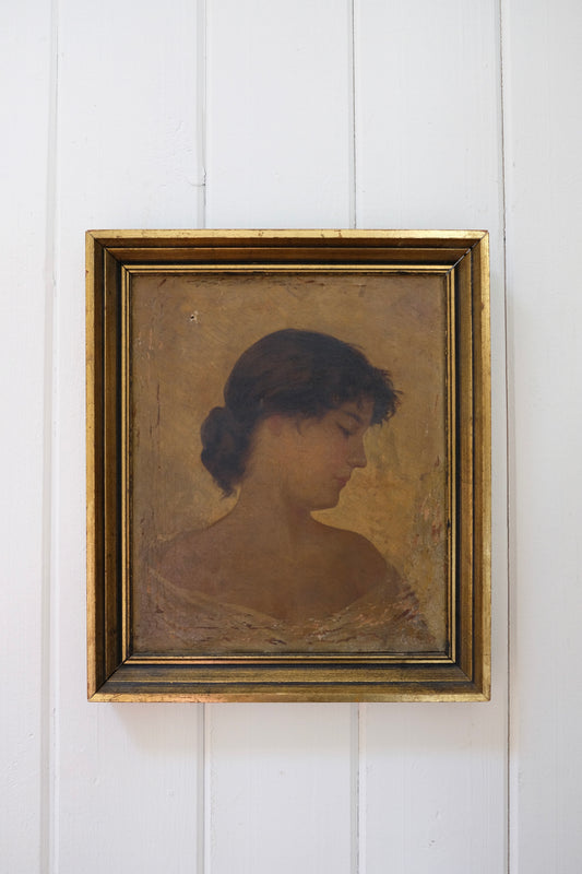 Antique Oil Painting Portrait of Young Woman