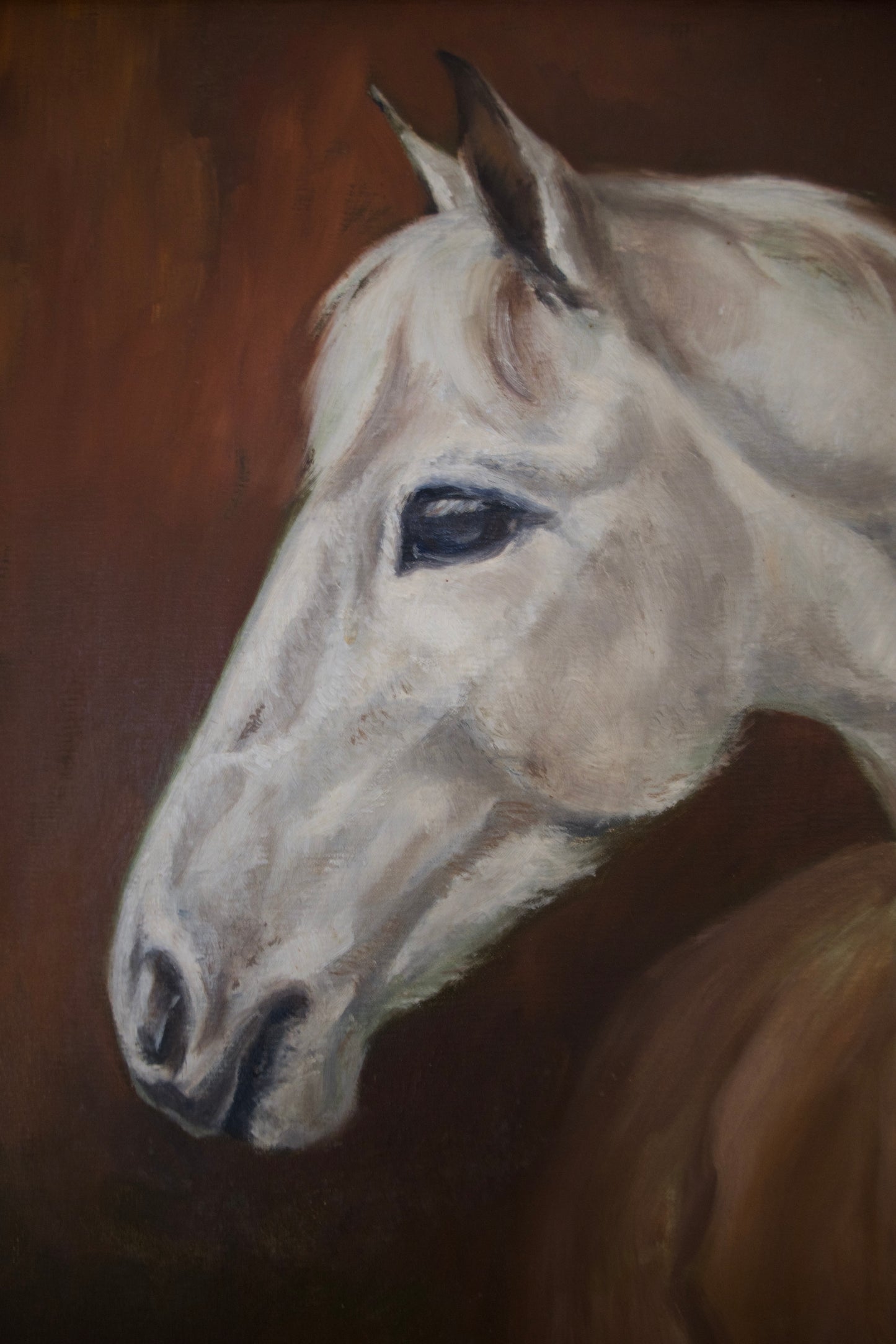 Vintage 1972 Horse Farm Oil Painting