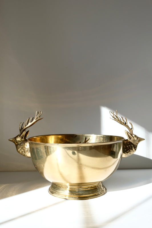 Large Brass Stag Head Antler Bowl