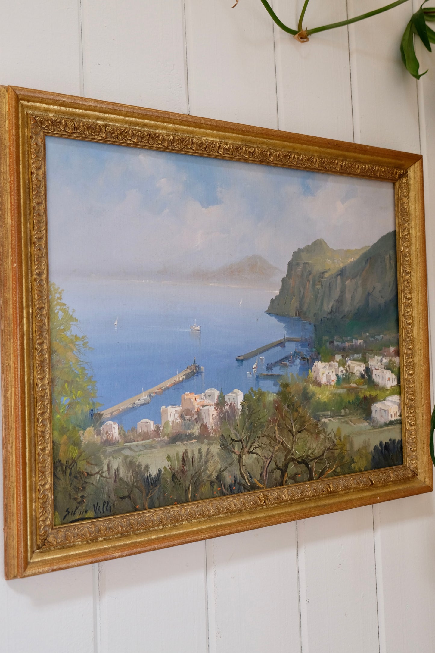 Signed Oil Painting of Sea Side Village