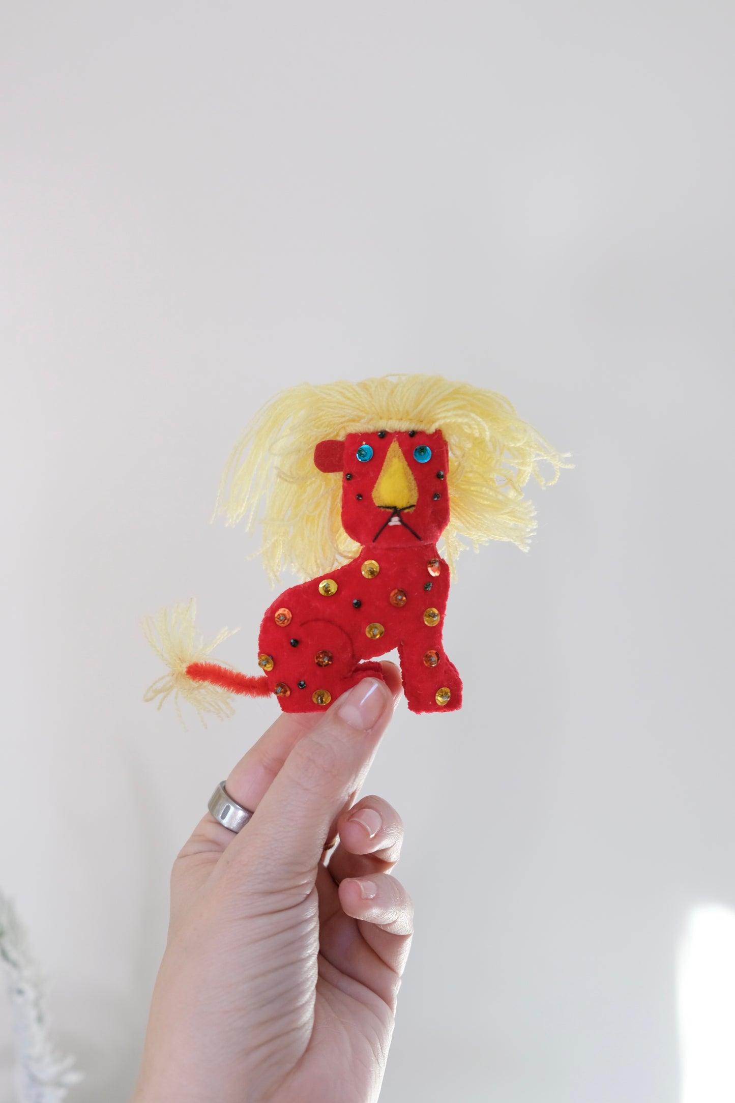 Vintage Handmade Felt Lion Ornament