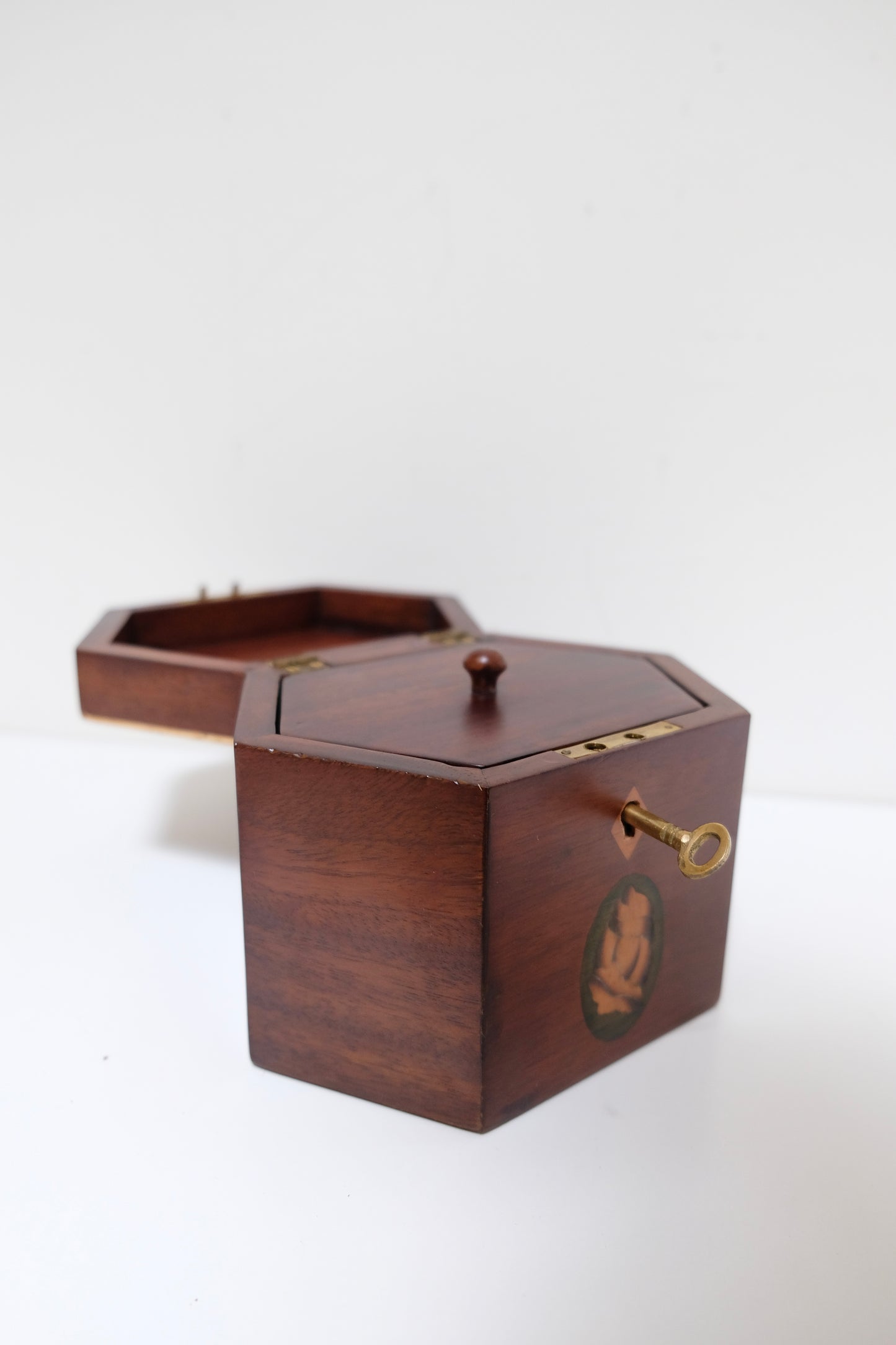 Vintage Wooden Tea Caddy with Key