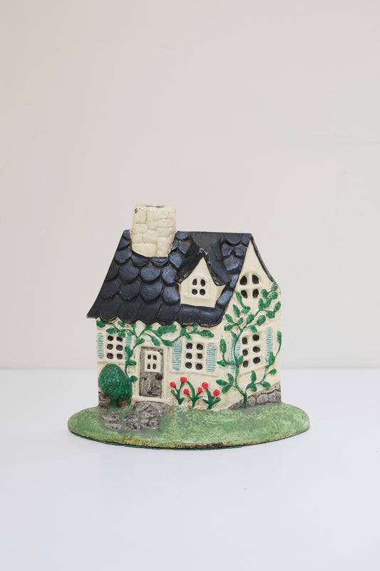 Vintage Painted Cast Iron Cottage Doorstop – 1990s