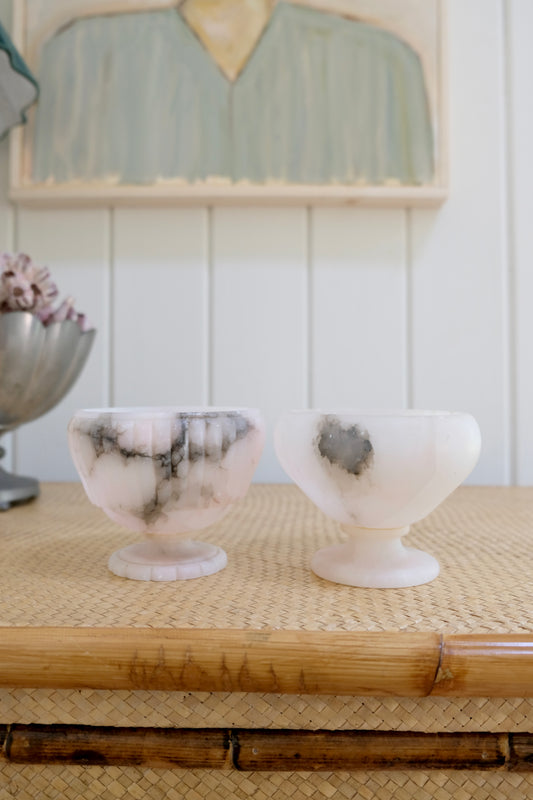 Stunning Vintage Pink Alabaster Pedestal Dishes
