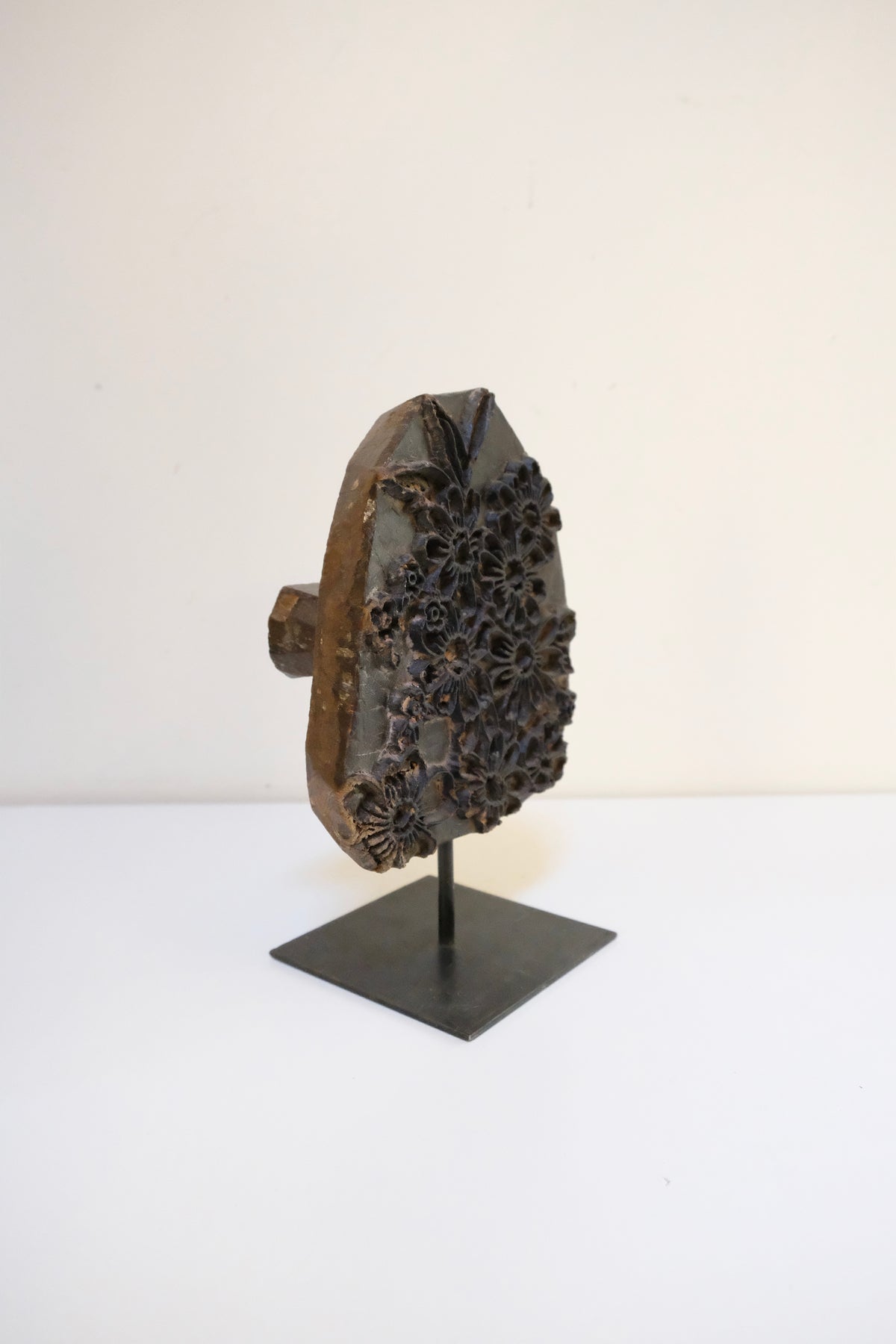 Carved Floral Printing Block on Stand