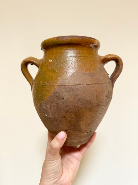 Antique French partially glazed terracotta vessel