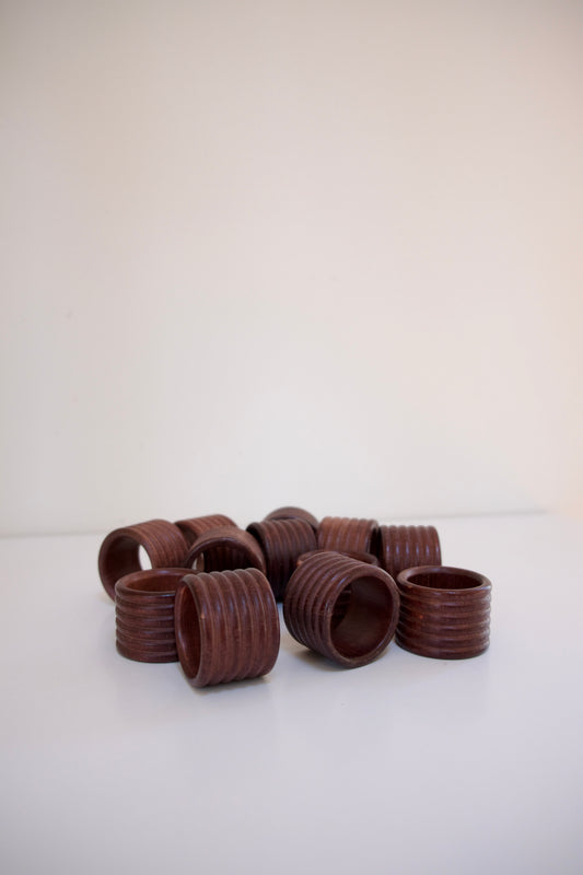 Set of 12 Vintage Ribbed Wooden Napkin Rings