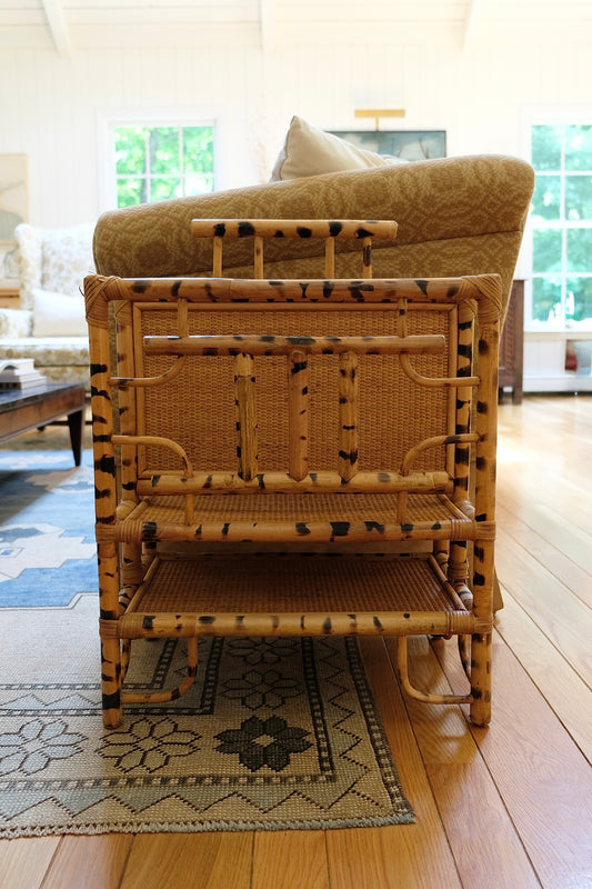 20th Century Burnt Bamboo & Rattan Magazine Rack