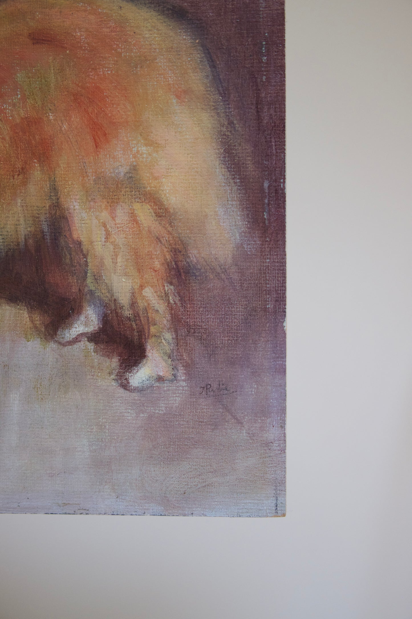 Antique Signed Collie Oil Painting on Board, Found in London