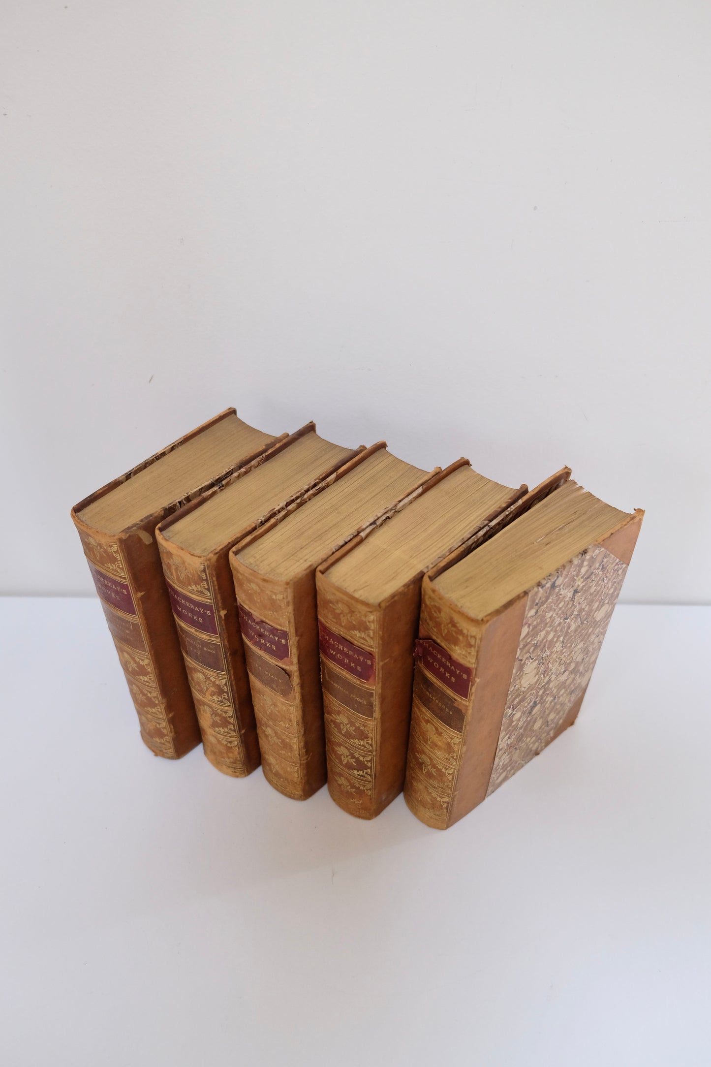 Set of Five Antique Gilded Leather Thackeray’s Works