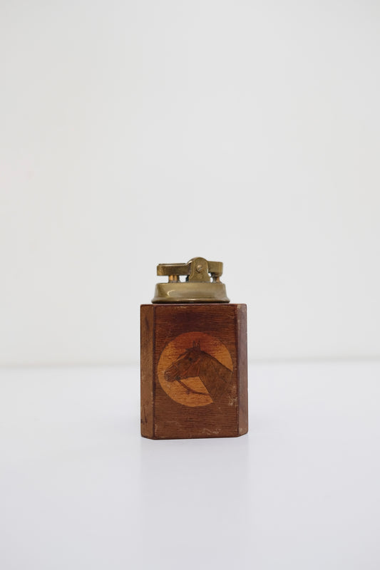 Mid-Century Wooden Horse Table Lighter