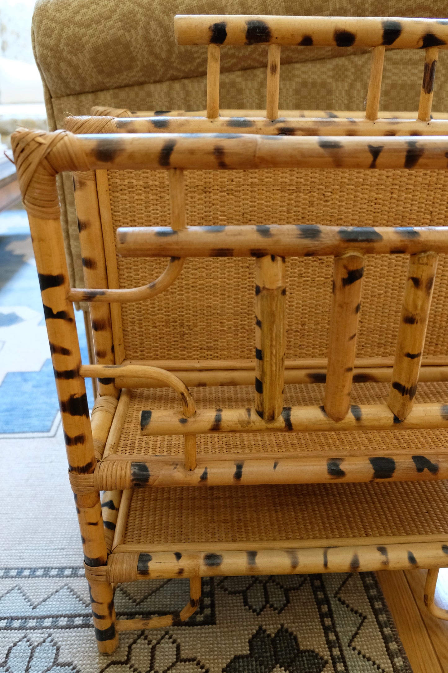 20th Century Burnt Bamboo & Rattan Magazine Rack