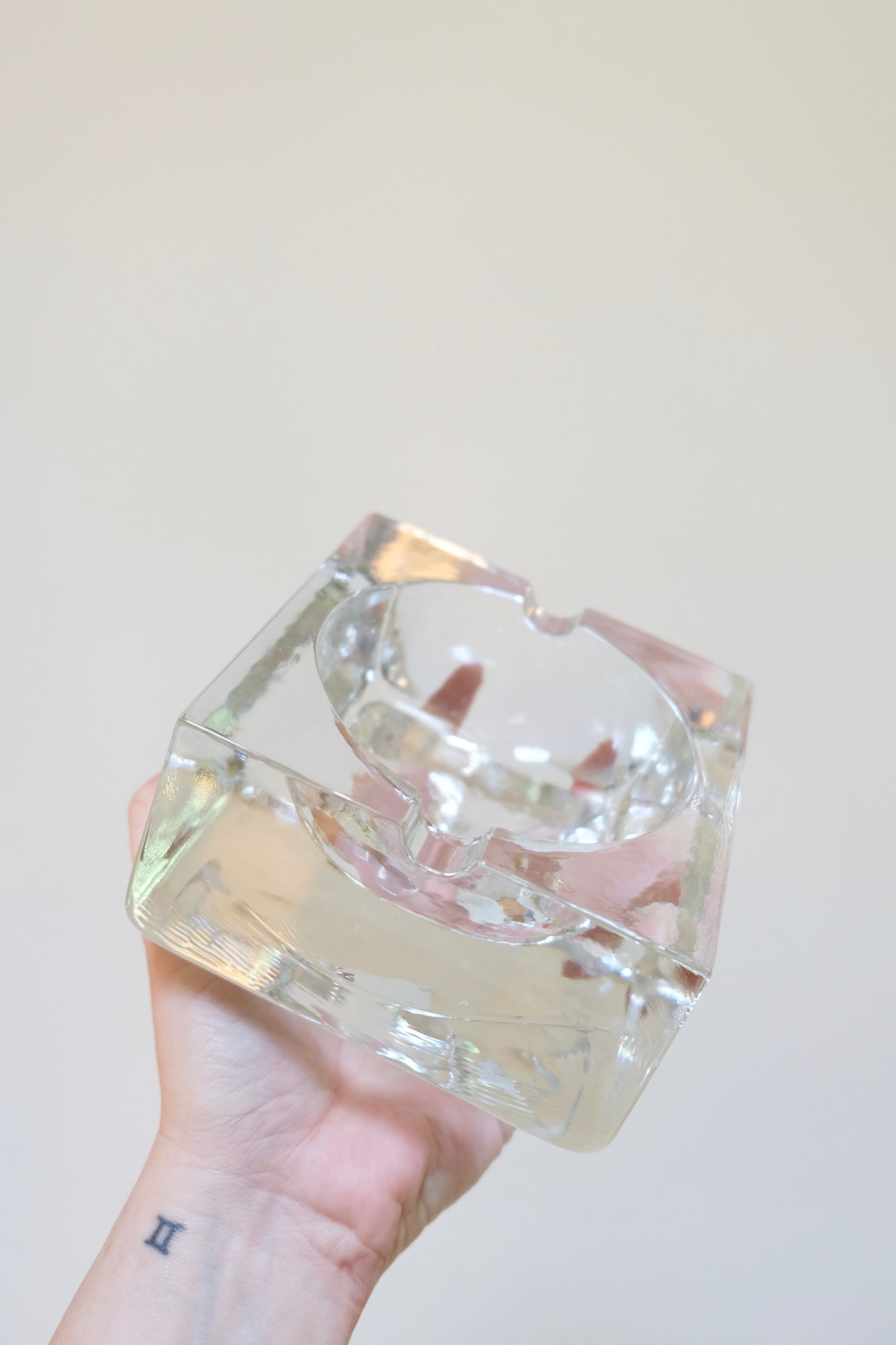 Vintage Nybro Sweden Art Glass Ashtray, Heavy Swedish Glass