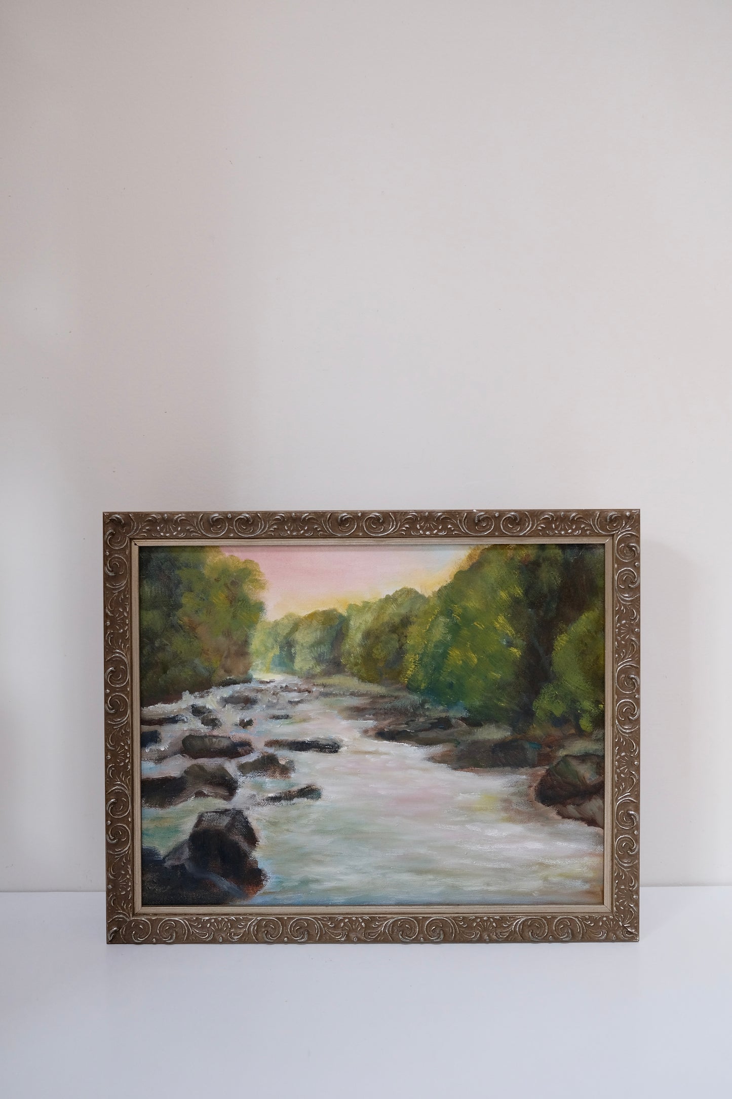 Vintage Rocky River Landscape Painting
