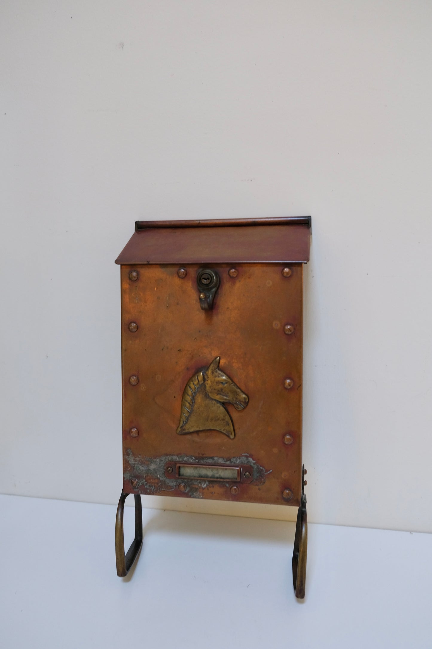Vintage Copper Horse Mailbox with Keys