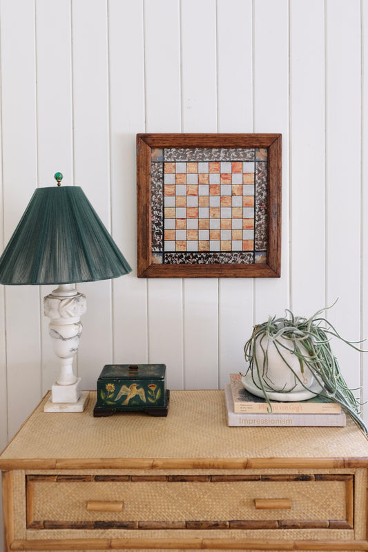 Antique English Hand-Painted Checkerboard Glass Panel