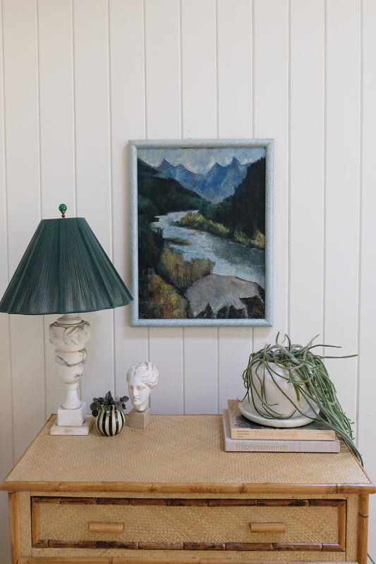 Vintage Original Mountain River Oil Painting